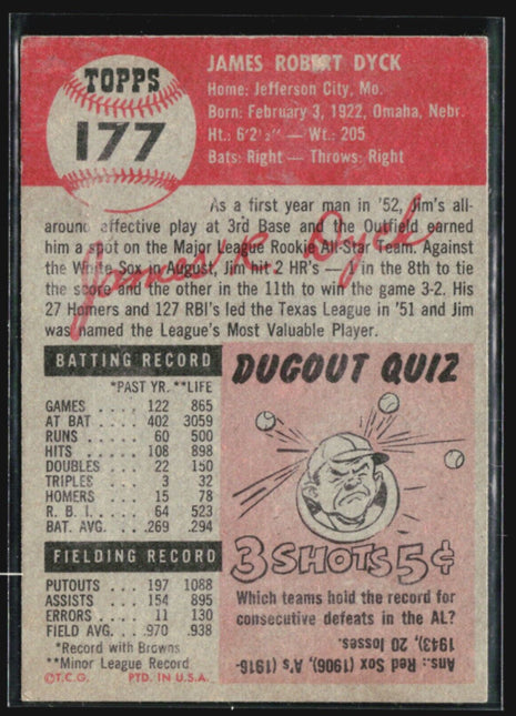 1953 Topps - #177 Jim Dyck (RC)