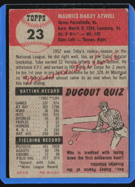 1953 Topps - #23 Toby Atwell