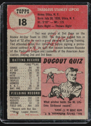 1953 Topps - #18 Ted Lepcio