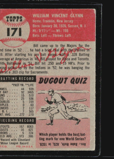 1953 Topps - #171 Bill Glynn (RC)
