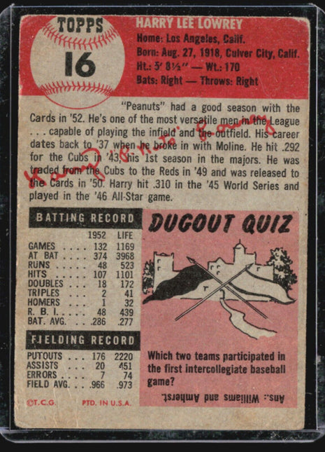 1953 Topps - #16 Harry 'Peanuts' Lowrey