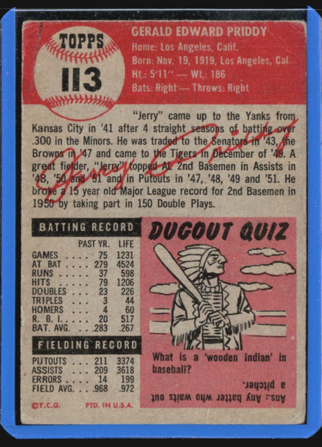 1953 Topps -#113 Jerry Priddy