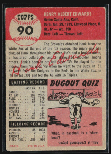 1953 Topps - #90 Hank Edwards
