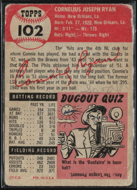 1953 Topps - #102 Connie Ryan