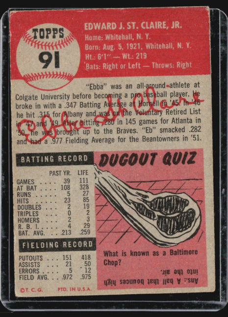 1953 Topps - #91 Ebba St. Claire
