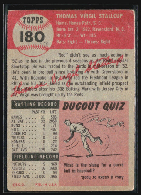 1953 Topps - #180 Virgil Stallcup