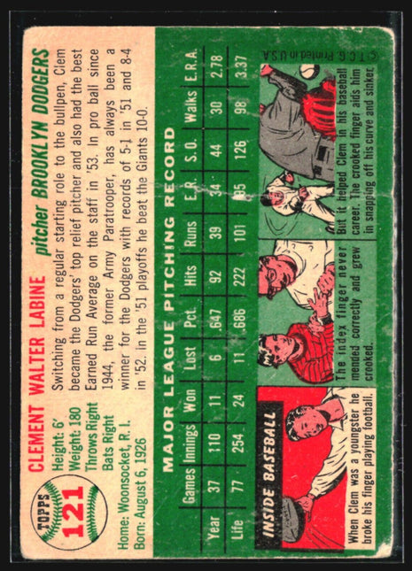 1954 Topps - #121 Clem Labine