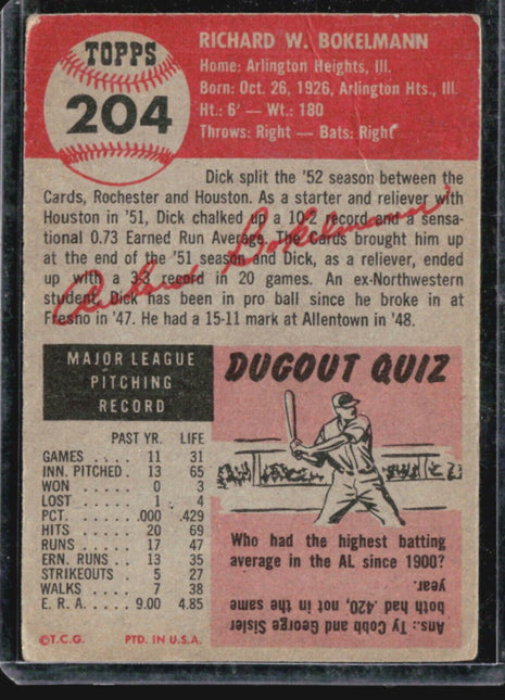 1953 Topps - #204 Dick Bokelmann (RC)
