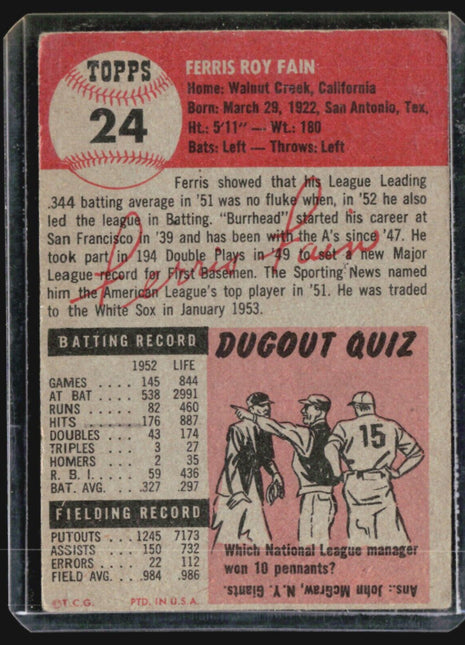 1953 Topps - #24 Ferris Fain