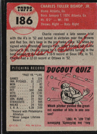 1953 Topps - #186 Charlie Bishop (RC)