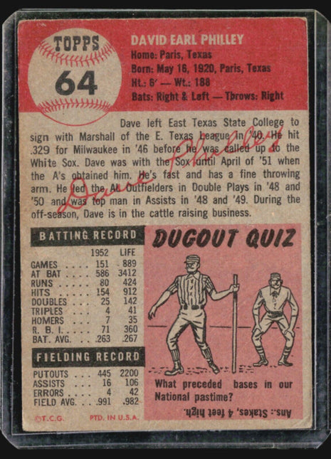 1953 Topps - #64 Dave Philley