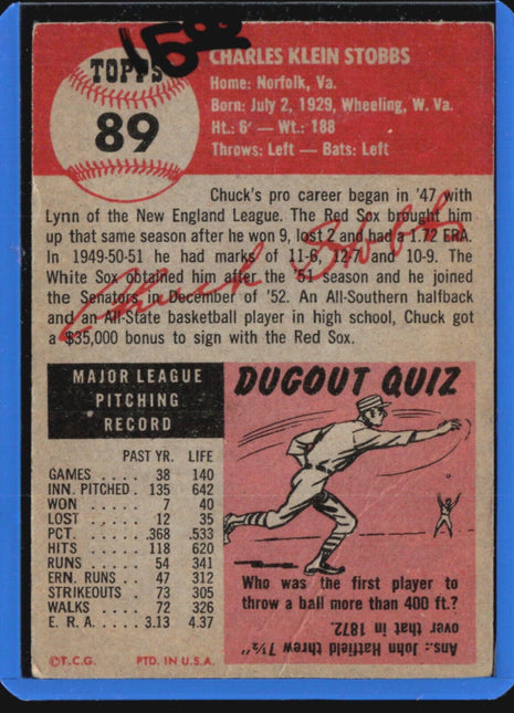 1953 Topps - #89 Chuck Stobbs
