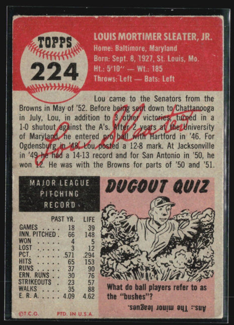 1953 Topps - High # #224 Lou Sleater
