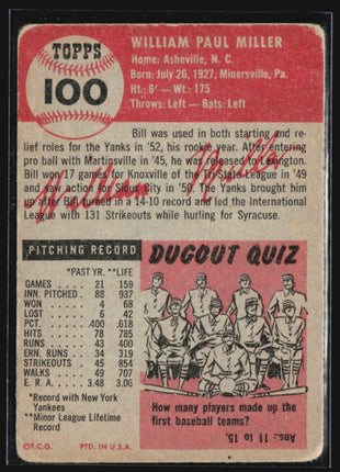 1953 Topps - #100 Bill Miller