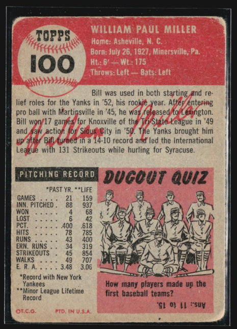 1953 Topps - #100 Bill Miller