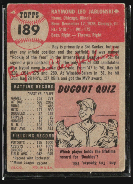1953 Topps - #189 Ray Jablonski (RC)