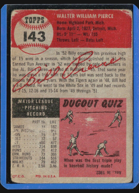 1953 Topps - #143 Billy Pierce