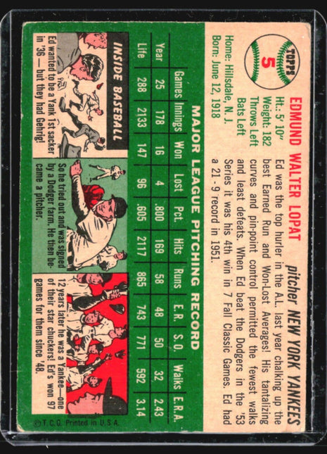 1954 Topps - White Back #5 Eddie Lopat