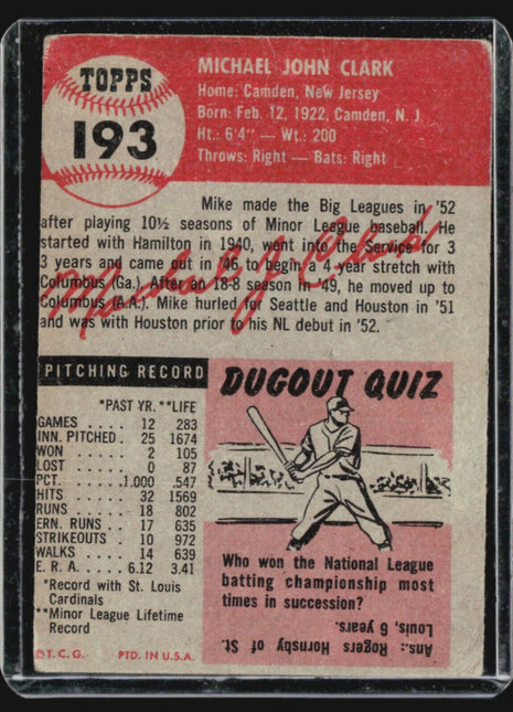 1953 Topps - #193 Mike Clark (RC)