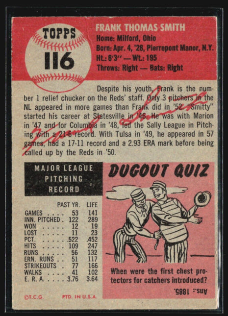 1953 Topps - #116 Frank Smith