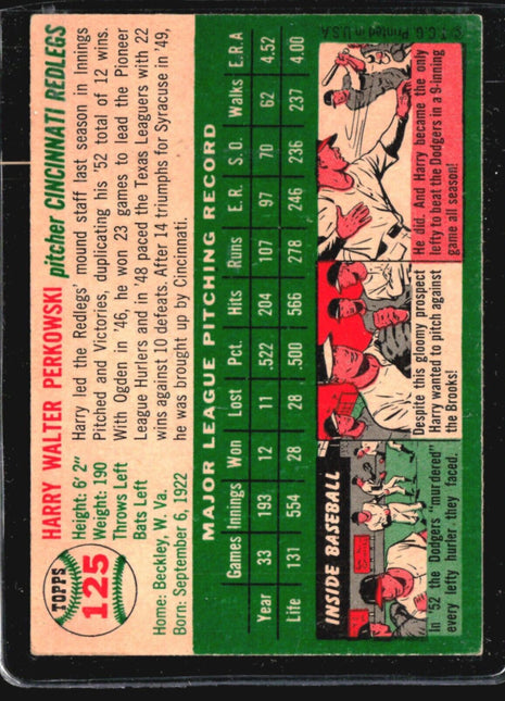 1954 Topps - #125 Harry Perkowski