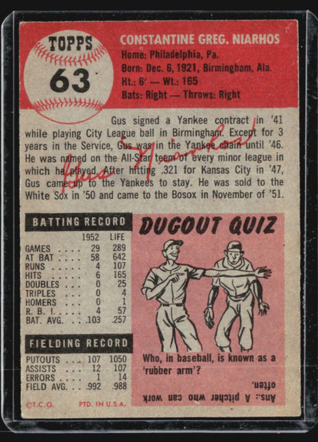 1953 Topps - #63 Gus Niarhos