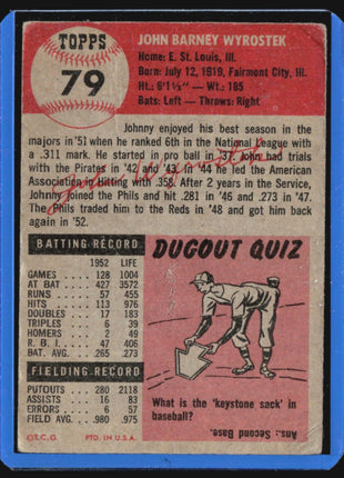 1953 Topps - #79 Johnny Wyrostek