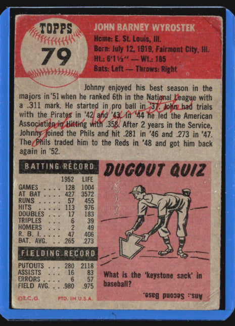 1953 Topps - #79 Johnny Wyrostek
