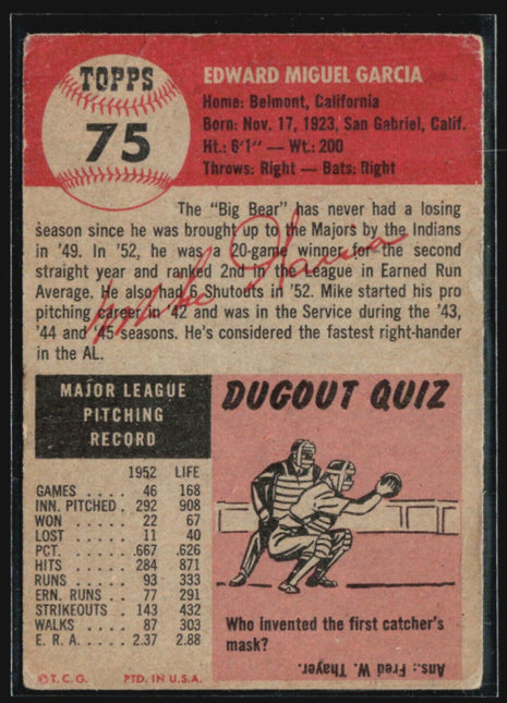 1953 Topps - #75 Mike Garcia