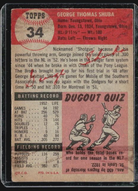 1953 Topps - #34 George Shuba