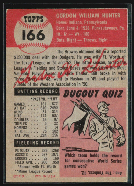 1953 Topps - #166 Billy Hunter (RC)