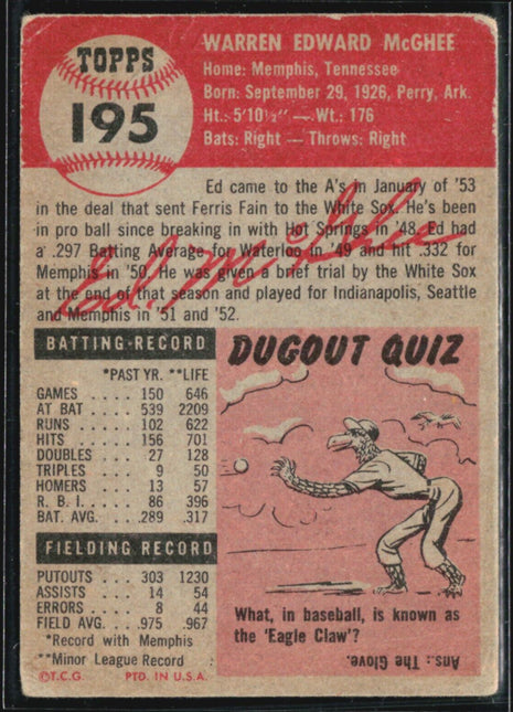 1953 Topps - #195 Ed McGhee (RC)