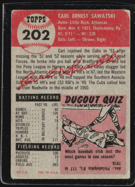 1953 Topps - #202 Carl Sawatski (RC)