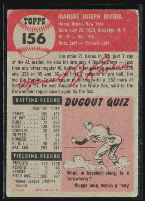 1953 Topps - #156 Jim Rivera (RC)