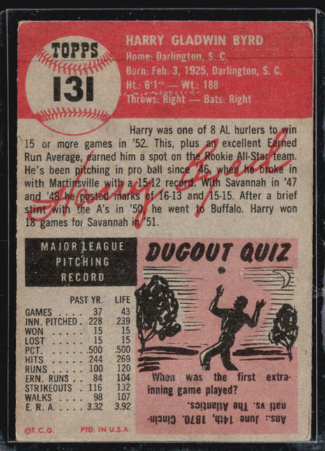 1953 Topps - #131 Harry Byrd (RC)