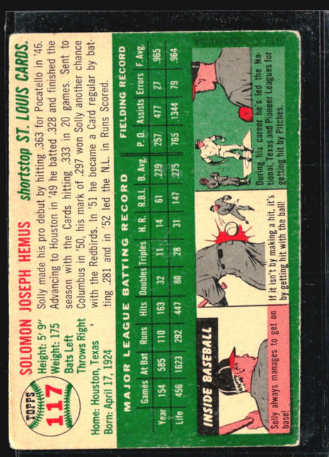 1954 Topps - #117 Solly Hemus