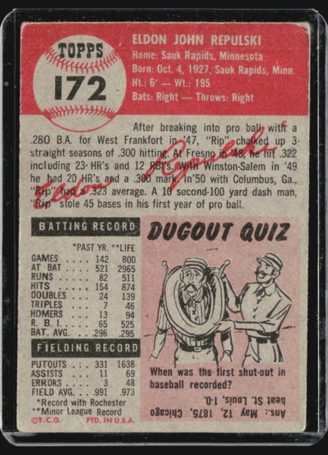 1953 Topps - #172 Rip Repulski (RC)