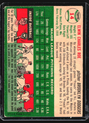 1954 Topps - White Back #14 Preacher Roe