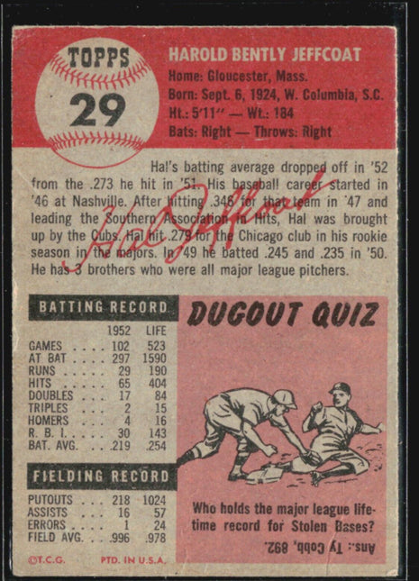 1953 Topps - #29 Hal Jeffcoat