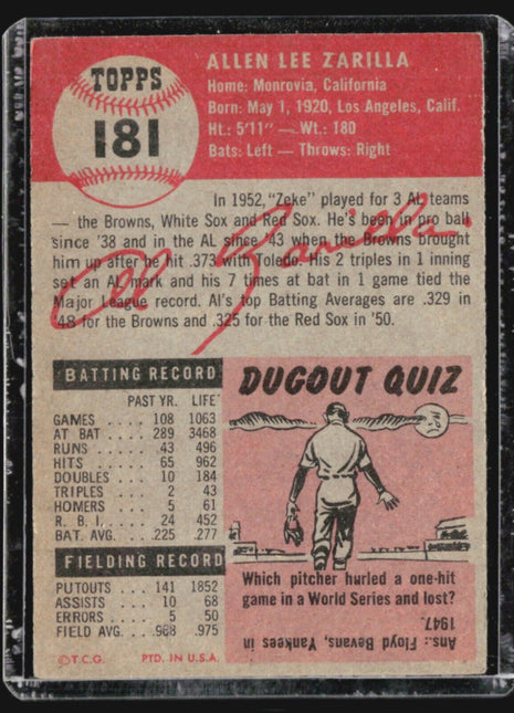 1953 Topps - #181 Al Zarilla