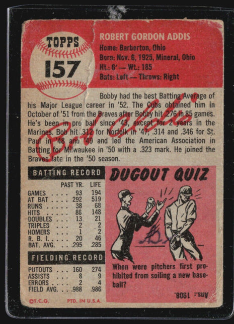 1953 Topps - #157 Bob Addis