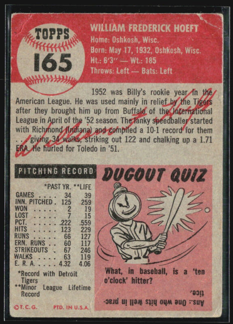 1953 Topps - #165 Billy Hoeft