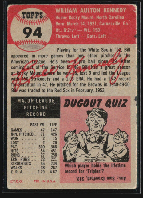 1953 Topps -#94 Bill Kennedy