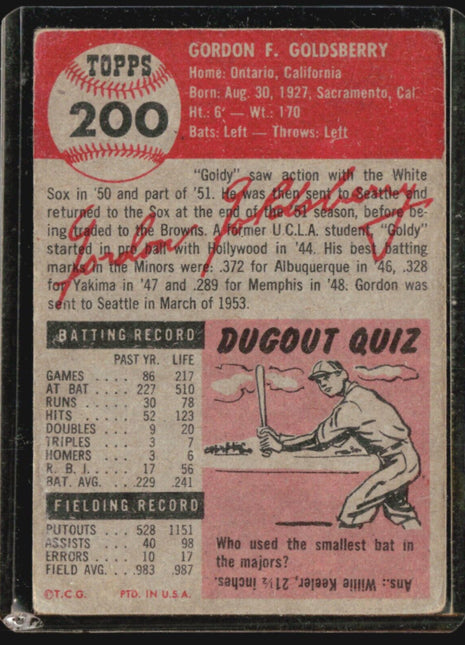 1953 Topps - #200 Gordon Goldsberry