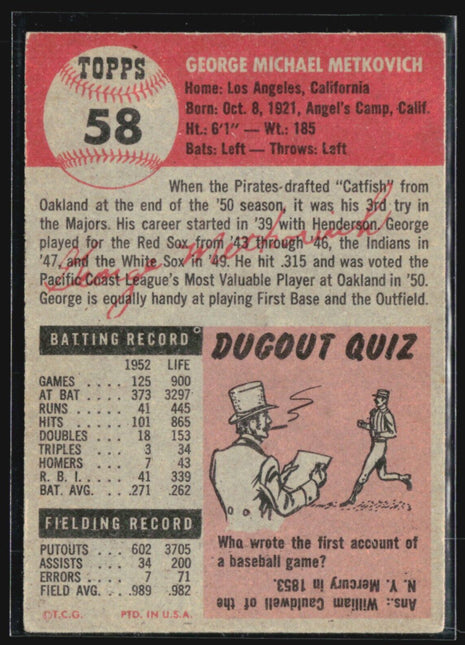 1953 Topps - #58 Catfish Metkovich (RC)