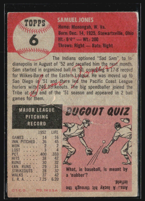1953 Topps - #6 Sam Jones