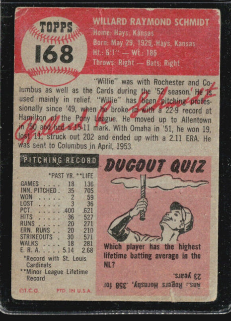 1953 Topps - #168 Willard Schmidt (RC)