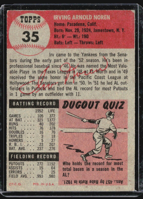 1953 Topps - #35 Irv Noren