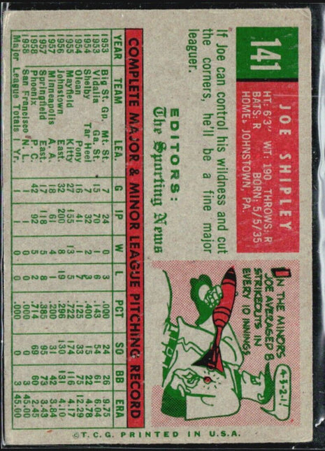 1959 Topps - Sporting News Rookie Stars #141 Joe Shipley (RC)