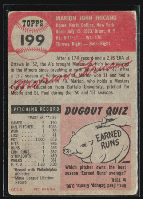 1953 Topps - #199 Marion Fricano (RC)
